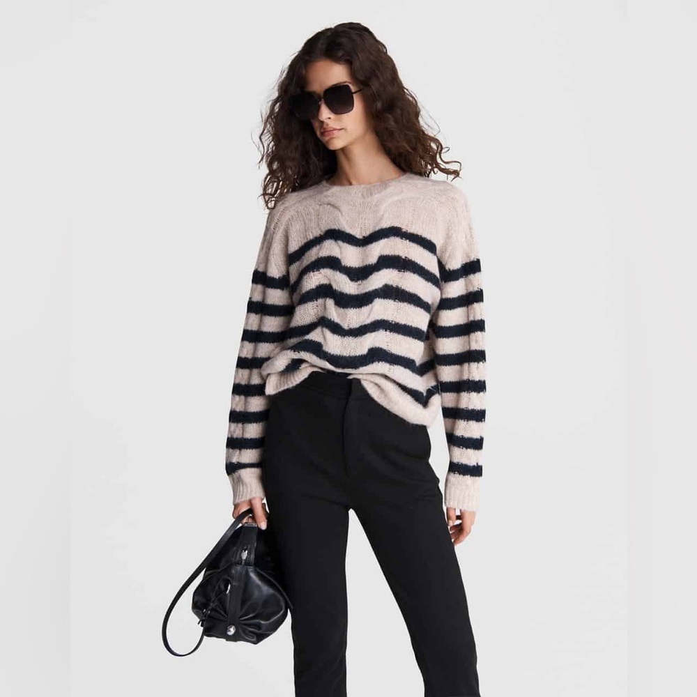 NWT Rag Bone Mia Striped Wool Alpaca Cable Sweater
